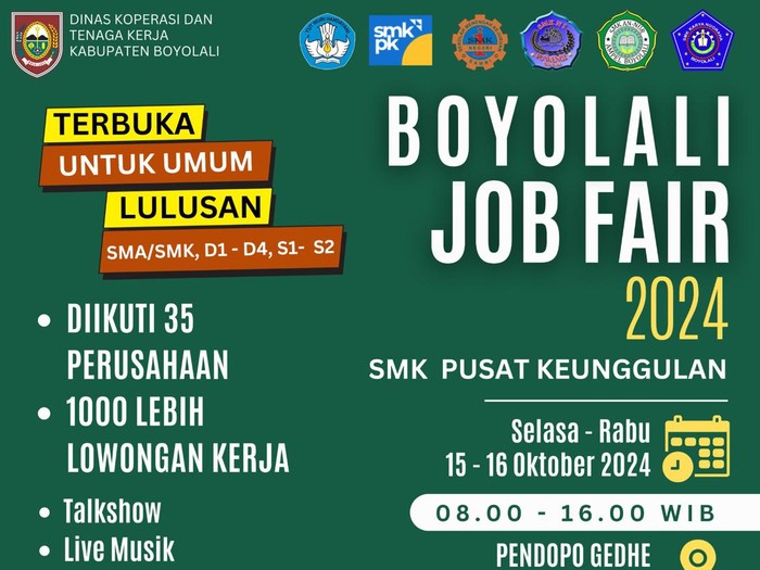 Poster Boyolali Job Fair 2024 digelar 15-16 Oktober 2024.