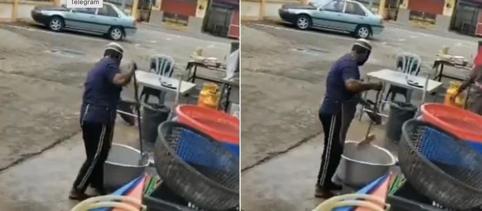 Jorok! Pegawai Resto Kedapatan Cuci Panci Pakai Sapu