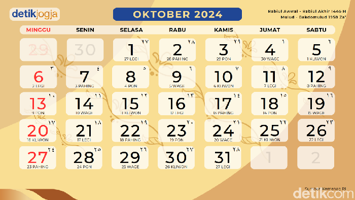 Kalender bulan Oktober 2024