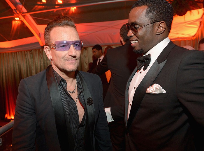 BEVERLY HILLS, CA - JANUARY 12:  Bono and Sean Combs attends The Weinstein Company & Netflixs 2014 Golden Globes After Party presented by Bombardier, FIJI Water, Lexus, Laura Mercier, Marie Claire and Yucaipa Films at The Beverly Hilton Hotel on January 12, 2014 in Beverly Hills, California.  (Photo by Charley Gallay/Getty Images for The Weinstein Company)