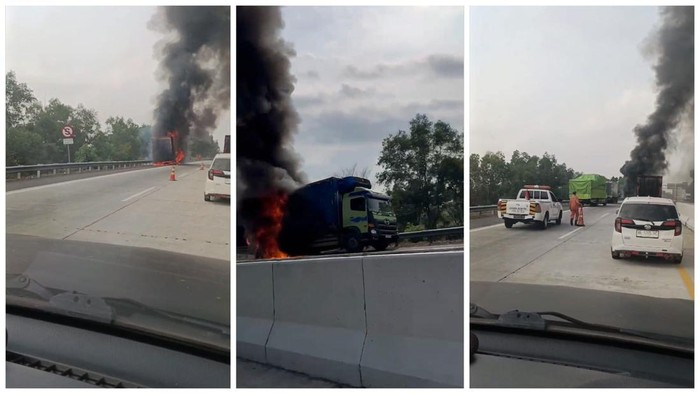 Truk boks terbakar di Tol Lampung