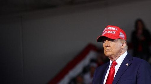 Former US President and Republican presidential candidate Donald Trump speaks during a campaign rally at the Dodge County airport in Juneau, Wisconsin, October 6, 2024. (Photo by alex wroblewski / AFP)