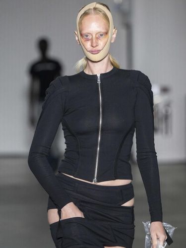 LONDON, ENGLAND - FEBRUARY 16: A model walks the runway during the Natasha Zinko Ready to Wear Fall/Winter 2024-2025 fashion show as part of the London Fashion Week on February 16, 2024 in London, England. (Photo by Victor VIRGILE/Gamma-Rapho via Getty Images)