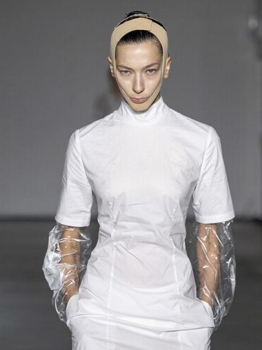 LONDON, ENGLAND - FEBRUARY 16: A model walks the runway during the Natasha Zinko Ready to Wear Fall/Winter 2024-2025 fashion show as part of the London Fashion Week on February 16, 2024 in London, England. (Photo by Victor VIRGILE/Gamma-Rapho via Getty Images)