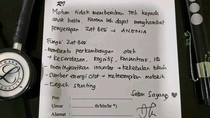 Viral imbauan jangan memberikan teh pada anak.