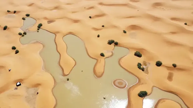 Air membanjiri Gurun Sahara dan mengisi danau yang sudah setengah abad kering.