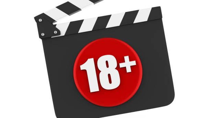 Movie Slate with 18+ Age Restriction Sign isolated on white background. 3D render