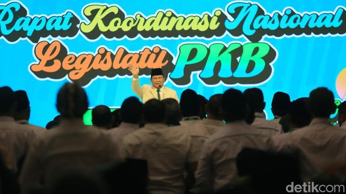 Presiden terpilih Prabowo Subianto menghadiri Rapat Koordinasi Nasional Legislatif PKB di Grand Sahid, Jakarta Pusat, Kamis (10/10/2024).