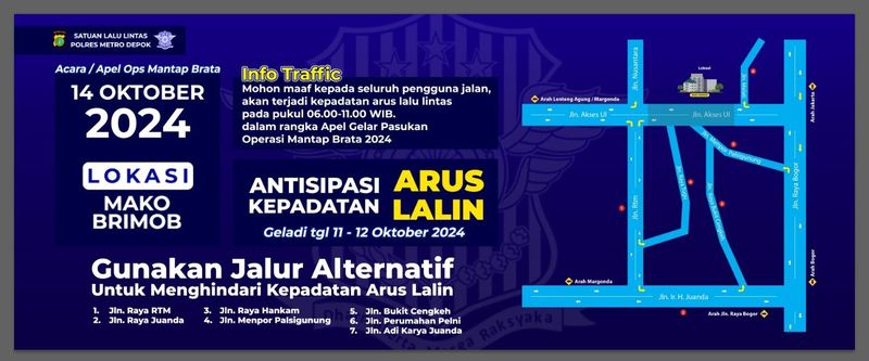 Ada gladi apel pasukan Operasi Mantap Brata di Mako Brimob, warga diimbau menggunakan jalur alternatif.