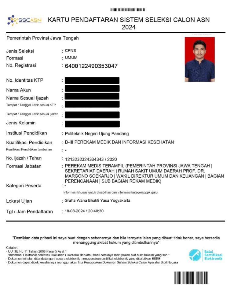 Contoh Kartu Ujian CPNS 2024