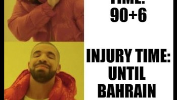 Injury time bukan 90+6 tapi sampai Bahrain dapet skor. Foto: X.com