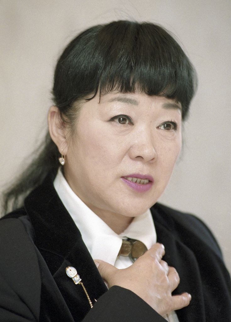 Obit Japan Doraemon Nobuyo Oyama, best known for her raspy voice of Doraemon, the world's beloved cat-robot from the future, speaks during an interview in Feb. 1999, in Tokyo. (Kyodo News via AP)