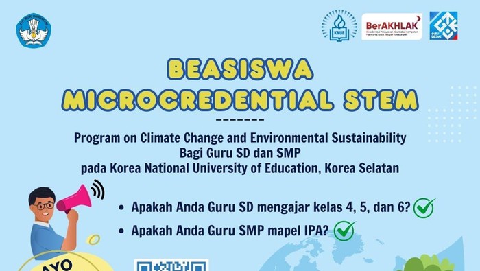 Pendaftaran beasiswa non-gelar microcredential STEM untuk guru SD dan SMP.