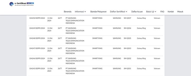 Samsung Galaxy Ring lolos sertifikasi