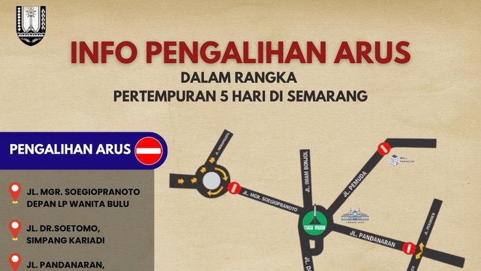 Jalur arah Tugu Muda Semarang bakal dialihkan Minggu dan Senin.
