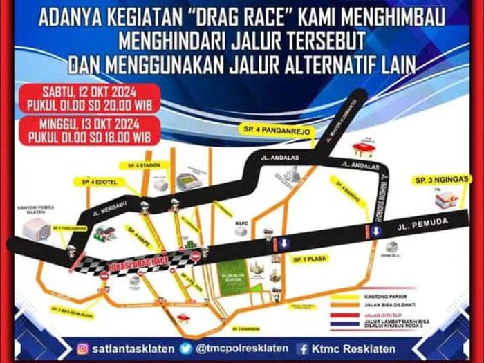 Peta pengalihan arus lalu lintas di Jalan Pemuda Klaten, Sabtu (12/10/2024).