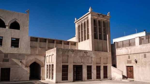 Exterior view to Sheikh Isa Bin Ali Al Khalifa house and mosque in Manama, Bahrain