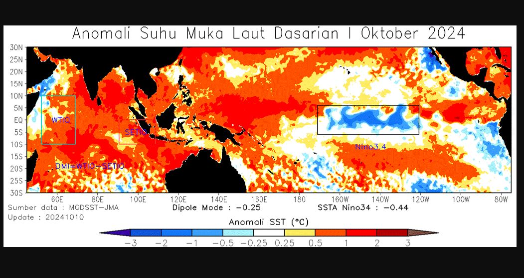 Anomali Suhu Muka Laut Dasarian 1 Oktober 2024