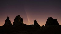 Comet Tsuchinshan-ATLAS, C/2023, with an 80,000 year orbit, passes behind geological formations, tufa spires at Trona Pinnacles, California, U.S. October 12, 2024.  REUTERS/David Swanson     TPX IMAGES OF THE DAY