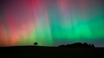 Aurora borealis atau cahaya utara, terlihat di langit dekat Knaresborough, Inggris, Jumat, 11 Oktober 2024. Foto: Andrew Hawkes/AP via Komonews 