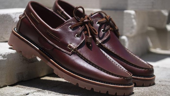 Men fashion Boat shoes leather on the floor.