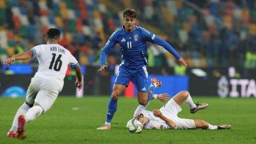 UDINE, ITALY - OCTOBER 14:  Daniel Maldini of Italy in action during the UEFA Nations League 2024/25 League A Group A2 match between Italy and Israel at Bluenergy Stadium on October 14, 2024 in Udine, Italy. (Photo by Claudio Villa - FIGC/Getty Images)