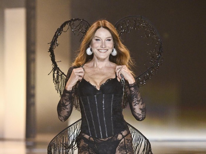Carla Bruni walks the runway during the Victorias Secret Fashion Show on Tuesday, Oct. 15, 2024, in the Brooklyn borough of New York. (Photo by Evan Agostini/Invision/AP)