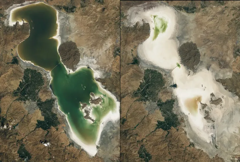 Danau Urmia di Iran berubah warna menjadi merah darah di 2016.