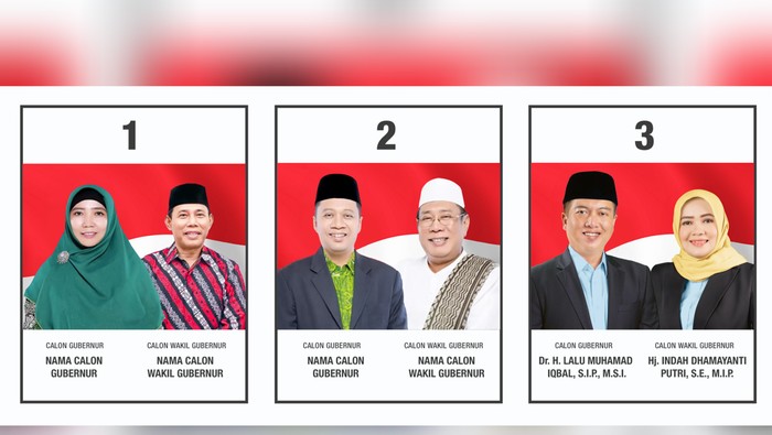 Kolase foto tiga paslon Pilgub NTB. (Helmy Akbar/detikBali)
