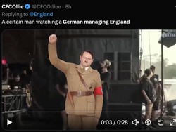 Meme ini menggambarkan Hitler selaku mantan pemimpin tertinggi Jerman gembira lihat Tuchel bisa melatih Timnas Inggris. (Foto: Twitter)