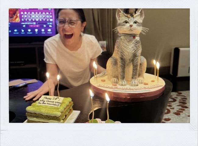 Berbagai kue ulang tahun juga diterima Prilly dari para kerabat. Mulai dari yang berbentuk simpel hingga unik menyerupai kucing. Foto: Instagram/@prillylatuconsina96