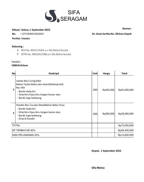 Contoh Invoice Pelunasan