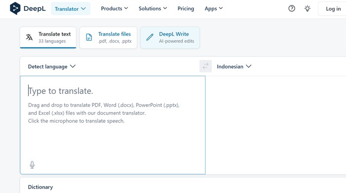 Situs DeepL Translate untuk menerjamahkan bahasa.