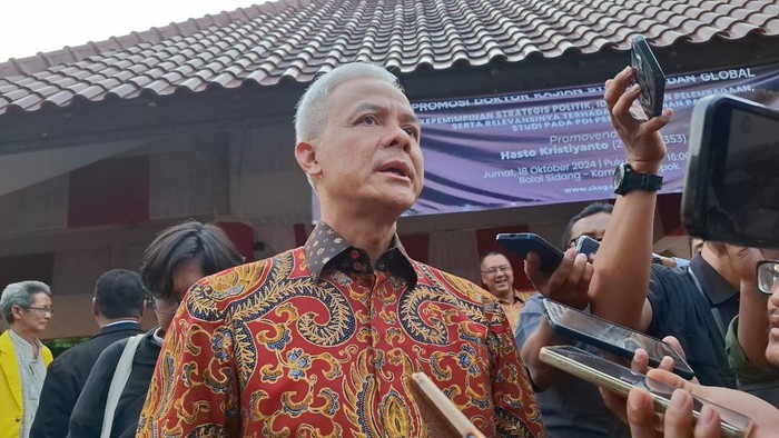 Ganjar Pranowo di Balai Sidang Universitas Indonesia, Depok, Jawa Barat, Jumat (18/10/2024).
