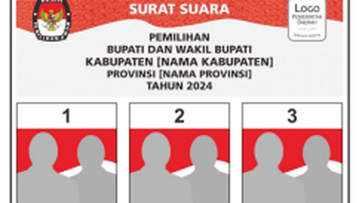 Surat suara pemilihan bupati dan wakil bupati (3 calon)