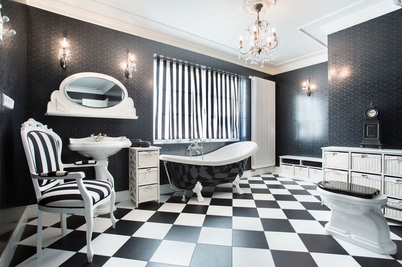 536115017 Interior of white and black modern bathroom