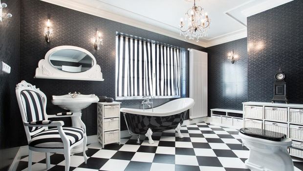 Interior of white and black modern bathroom