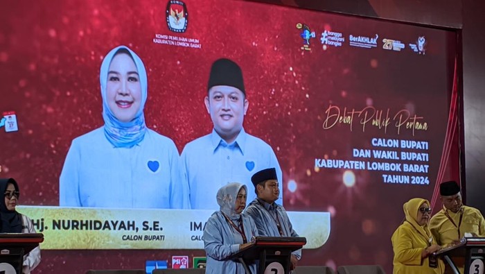 Dayah-Kafali saat debat Pilbup Lombok Barat. Foto: (Ahmad Viqi/detikBali).
