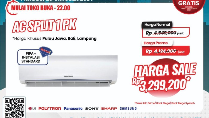 Murah Bener! AC 1 PK Cuma Rp 3 Jutaan Spesial di Transmart Full Day Sale