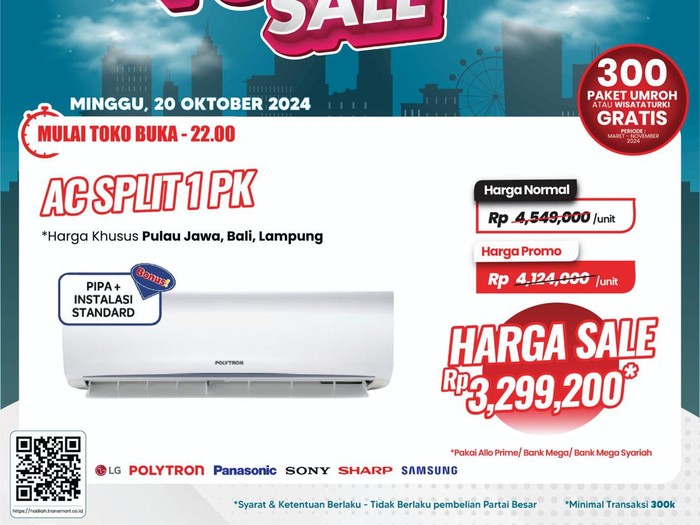 Murah Bener! AC 1 PK Cuma Rp 3 Jutaan Spesial di Transmart Full Day Sale