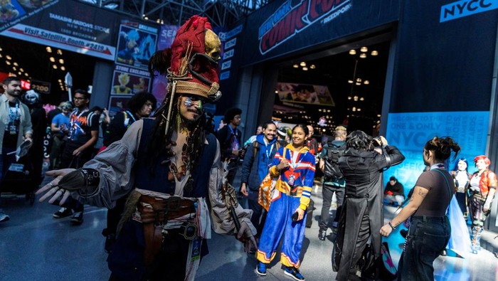 People attend in costume the 2024 New York Comic Con, at the Jacob Javits Convention Center in New York City, U.S., October 18, 2024.   REUTERS/Eduardo Munoz