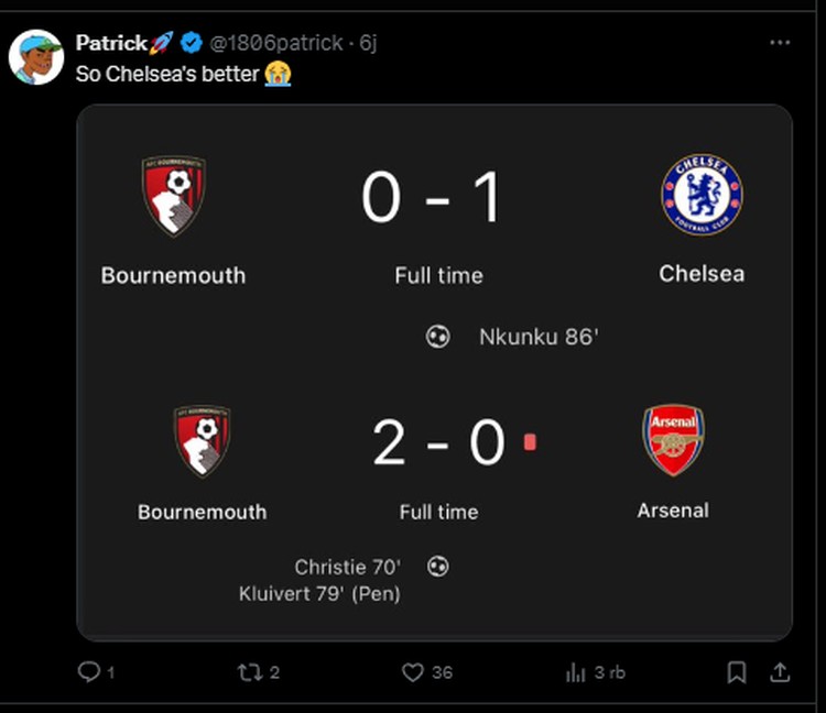 Bournemouth berhasil mengalahkan 10 pemain Arsenal 2-0. Satu pemain The Gunners yang dapat kartu merah adalah William Saliba. Berikut deretan meme kekalahannya.