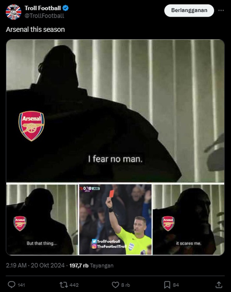 Arsenal Keok, Netizen: Thank you so Much William Saliba Bournemouth berhasil mengalahkan 10 pemain Arsenal 2-0. Satu pemain The Gunners yang dapat kartu merah adalah William Saliba. Berikut deretan meme kekalahannya.