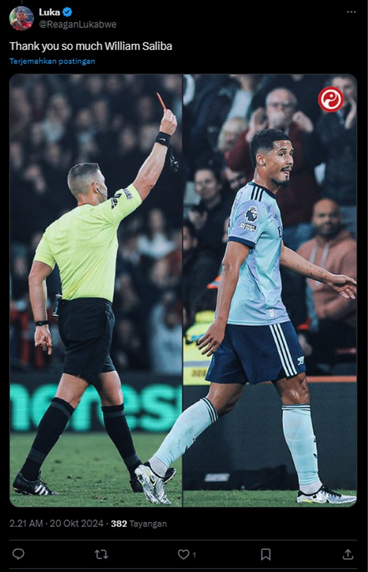 Arsenal Keok, Netizen: Thank you so Much William Saliba Bournemouth berhasil mengalahkan 10 pemain Arsenal 2-0. Satu pemain The Gunners yang dapat kartu merah adalah William Saliba. Berikut deretan meme kekalahannya.