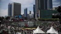 Suasana kawasan Bundaran HI, Jakarta, Minggu (20/10/2024). 