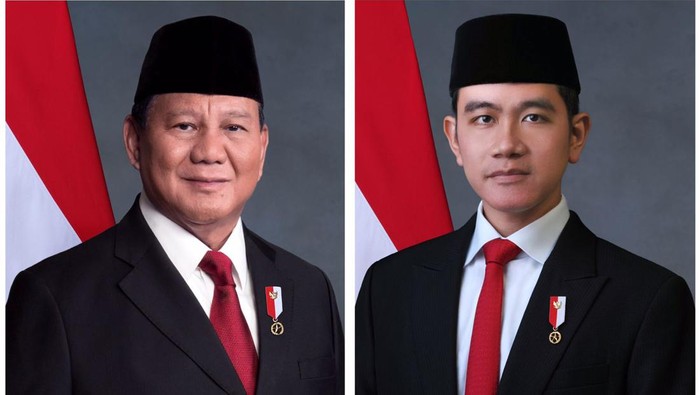 Foto resmi Presiden Prabowo Subianto dan Wapres Gibran Rakabuming Raka, Minggu (20/10/2024).