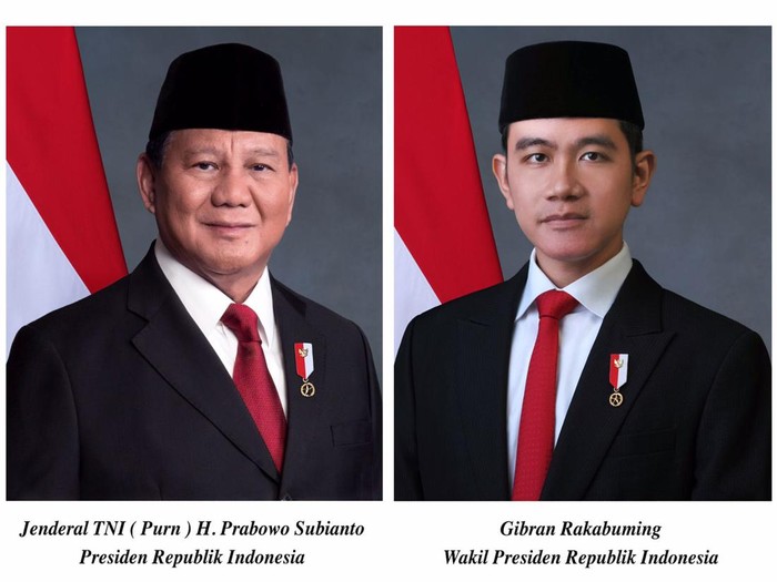 Foto resmi Presiden Prabowo Subianto dan Wapres Gibran Rakabuming Raka, Minggu (20/10/2024).