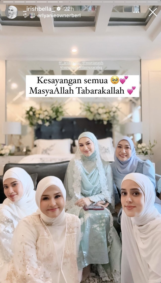 Busana pengantin yang dikenakan Irish itu memiliki warna mirip dengan busana pengantin yang dikenakannya saat dinikahi Ammar Zoni. Sama-sama hijau, kali ini Irish memilih warna yang lebih soft. Foto: Instagram