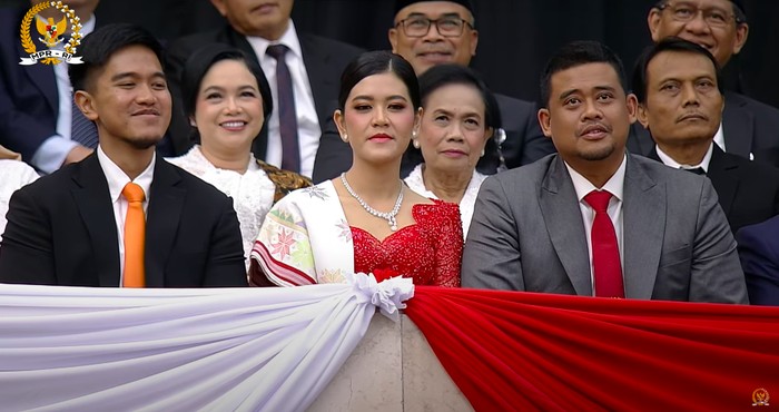 Keluarga Jokowi yani Kaesang, Kahiyang, dan Bobby, di pelantikan Presiden-Wapres RI. (YouTube MPR RI)