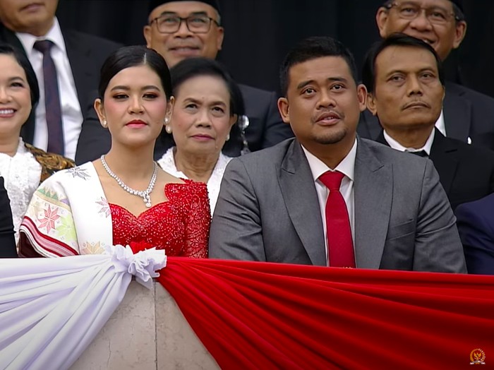 Keluarga Jokowi yani Kaesang, Kahiyang, dan Bobby, di pelantikan Presiden-Wapres RI. (YouTube MPR RI)